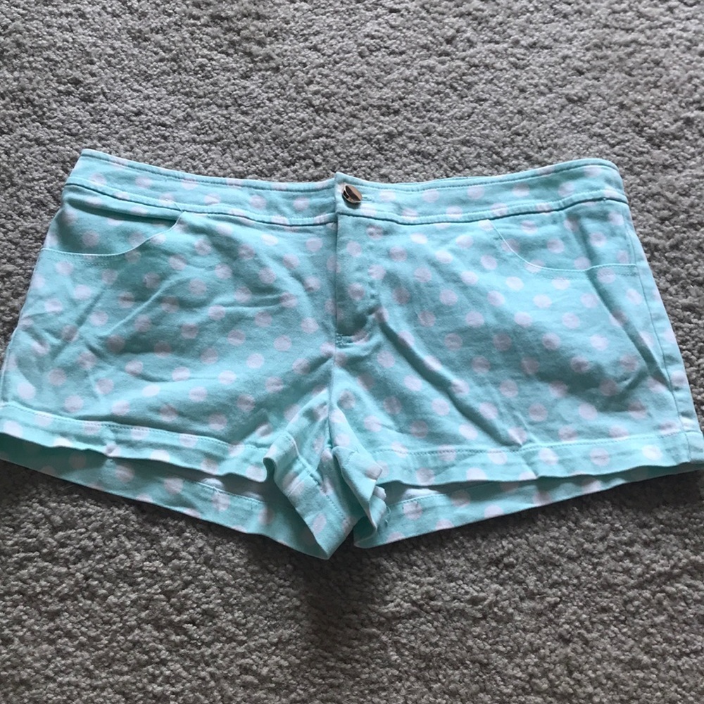 Mint green, polka dot shorts